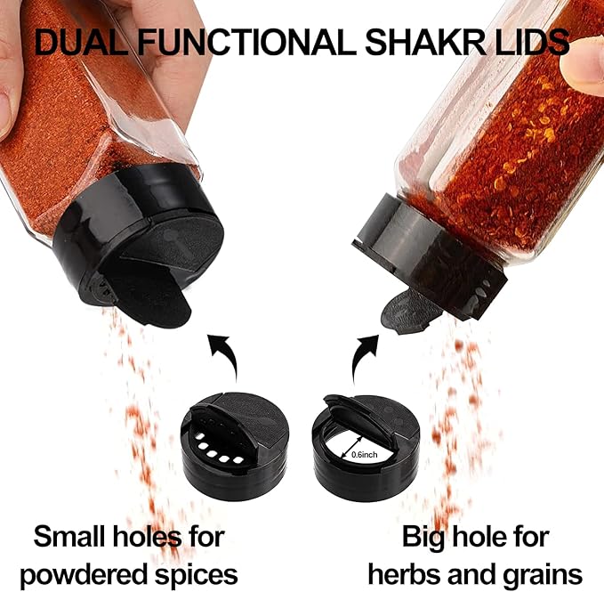 AISIPRIN Spice Jars with Lable, Glass Salt and Pepper Shakers Set, 24 Pcs Spice Botter with Shaker Lids, Ktchen Essentials Seasoning Organizer Containers, Included 398 Lables,Funnel, Brush, Marker