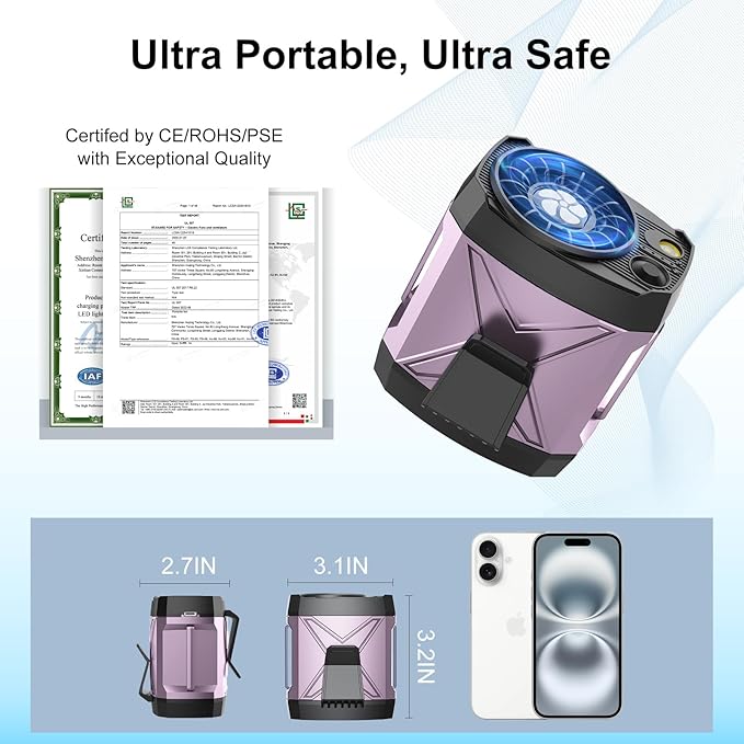 Portable Fan for Under Shirt, Waist Fan Clip On Belt, 4-in-1 Rechargeable Body Fans with LED Light, Phone Stand, Fast Charging 4-Speed Hip Personal Fans for Baby, Mowing, Work, Kitchen, Truck