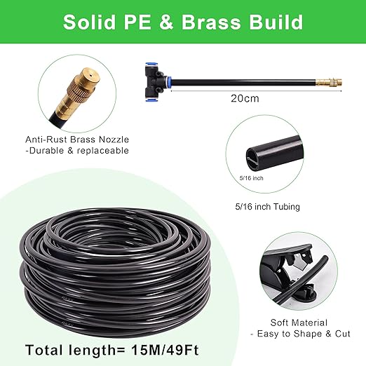 Drip Irrigation Kit, Flexible 360°Adjustable Watering System with Nozzle Control, Misting Hose for Garden, Greenhouse, Lawn, Yard & Potted Plants (49 Feets)