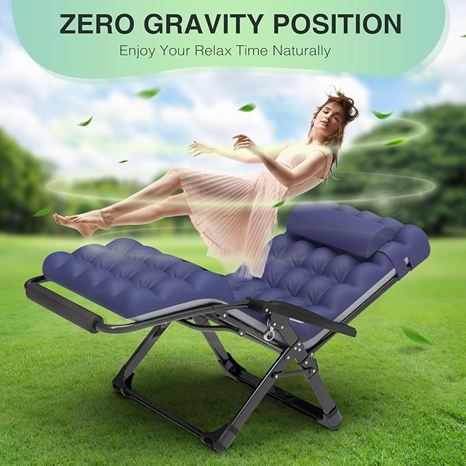 Suteck Oversized Zero Gravity Chair,33In XXL Lounge Chair w/Removable Cushion&Headrest, Reclining Camping Chair w/Upgraded Lock and Footrest, Reclining Patio Chairs Recliner for Indoor Outdoor,500LB