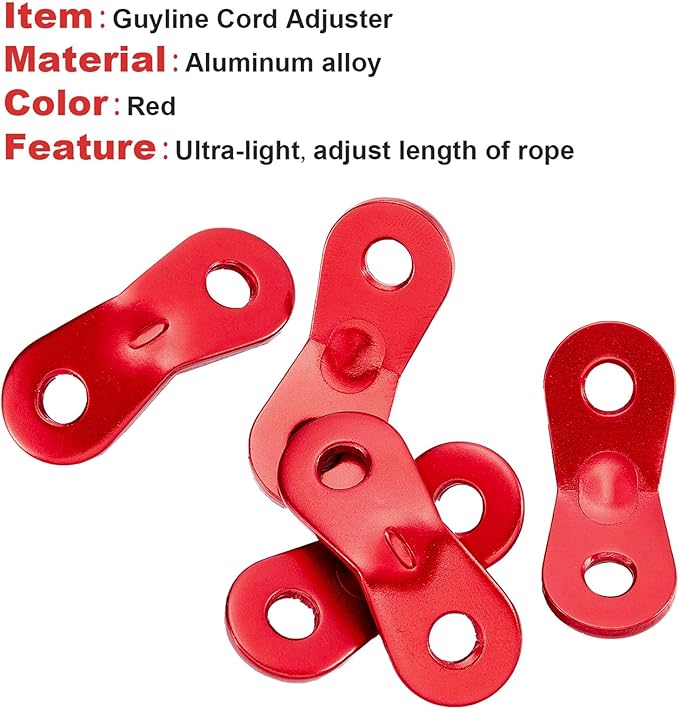 SATINIOR 20 Pieces Aluminum Alloy Guyline Cord Adjuster Tent Tensioners Rope Adjusters for Outdoor Camping Hiking (Red, one Size)