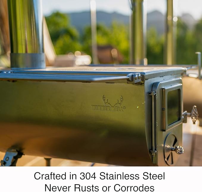 Winnerwell Woodlander Large Tent Stove | Portable Wood Burning Stove for Tents, Shelters, and Camping | 1500 Cubic Inch Firebox | Precision Stainless Steel Construction | Includes Chimney Pipe