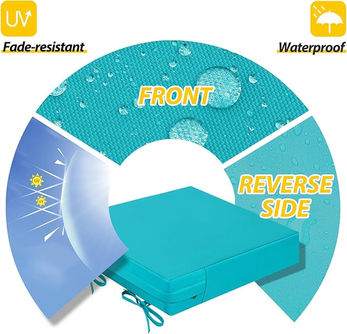 AAAAAcessories Outdoor Seat Cushions for Chairs, Waterproof, Fade-Resistant Patio Furniture Replacement Cushions, 21" x 21" x 4", Set of 2, Turquoise Blue