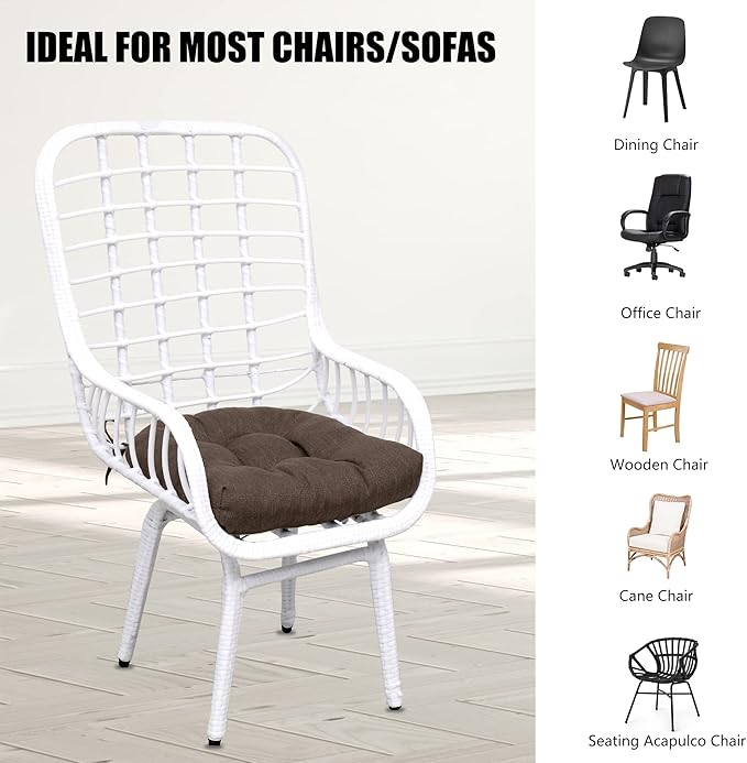 RACE LEAF Patio Chair Cushions 19x19 4 Pack, Thickened Heavy Duty Outdoor Cushions Stain & Water Resistant Non-Slip Ties Tufted (Brown)