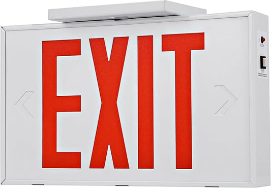 TANLUX Red Exit Sign with Steel Housing, LED Emergency Exit Light with Battery Backup, UL Listed, AC 120/277V, Commercial Emergency Lights for Business