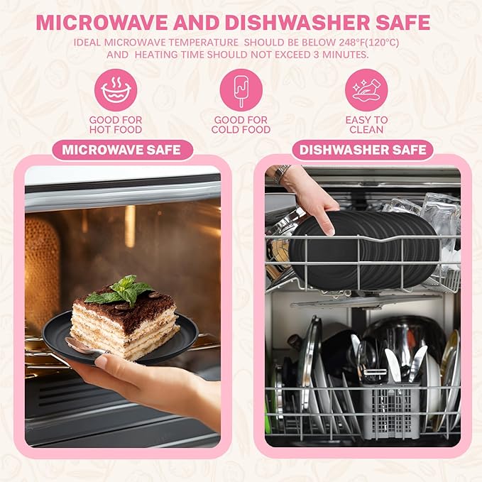 Homienly 5.7 Inch Small Plates, Wheat Straw Mini Plate,Set of 8, Unbreakable Dessert Dishes Plates,Plate Set Ideal for Dessert, Appetizers, Small Serving, Side Dish, Black