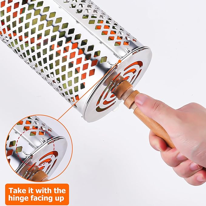 Rolling Grilling Baskets for Outdoor Grill Bbq Net Tube Must Have Large Round Mesh Barbecue Cooking Cylinder Cage Essentials Gadgets Accessories for Picnic Fish Meat Veggies Vegetable, Gift for Men