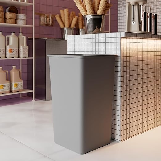 50 Gallon Gray Square Commercial Trash Garbage Can | Outdoor Office Restaurant School Kitchen