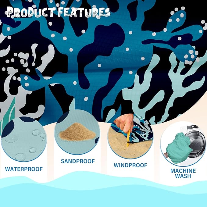 Beach Blanket Waterproof Sandproof 1-7 Adult Oversized 78 '' × 81 '' Lightweight Durable Compact Sand Free Beach Mat for Travel Camping Hiking Picnic Blanket Extra Large