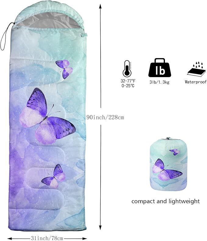QOOMO Camping Sleeping Bags,3 Season Warm & Cool Weather,Lightweight,Waterproof Sleeping Bags for Adults & Kids,Traveling,and Outdoors,Camping Gear Equipment