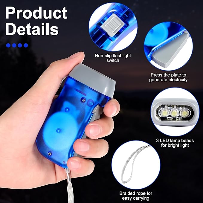 Mudder 24 Pieces Hand Crank Flashlight with LED Self Powered Charging Torch Dynamo for Camping Emergency(Blue)