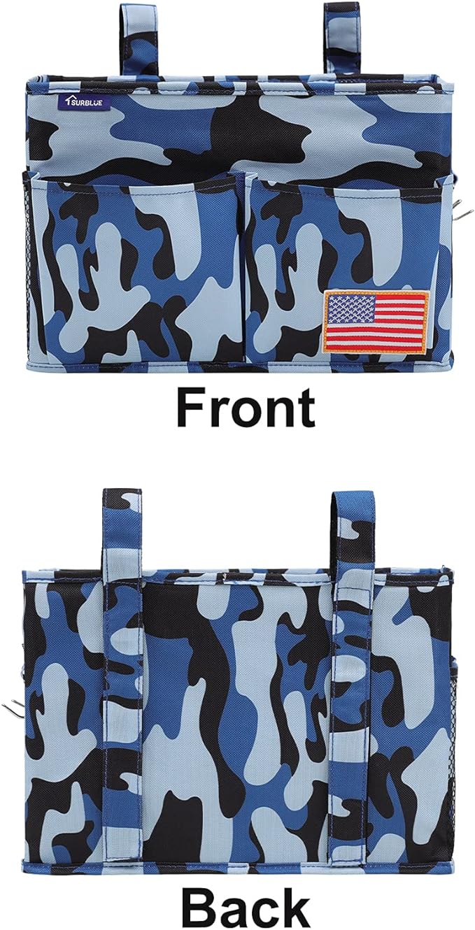 Surblue Bedside Caddy Hanging Bed Organizer Storage Bag Pocket for Bunk and Hospital Beds, College Dorm Rooms Baby Bed Rails, Wheelchair Side Bag, Camp Chiars, 4 Pockets and 2 Hooks (Small Ocean)