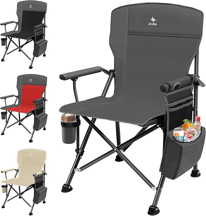 XL Heavy Duty Camping Chair 396lb Capacity (525lb Max) – Waterproof 1680D Oxford Fabric, 2" Padded Seat & Back, Cup Holder, Cooler Pocket, Portable for Camping, Beach & Tailgating (Solid Slate)