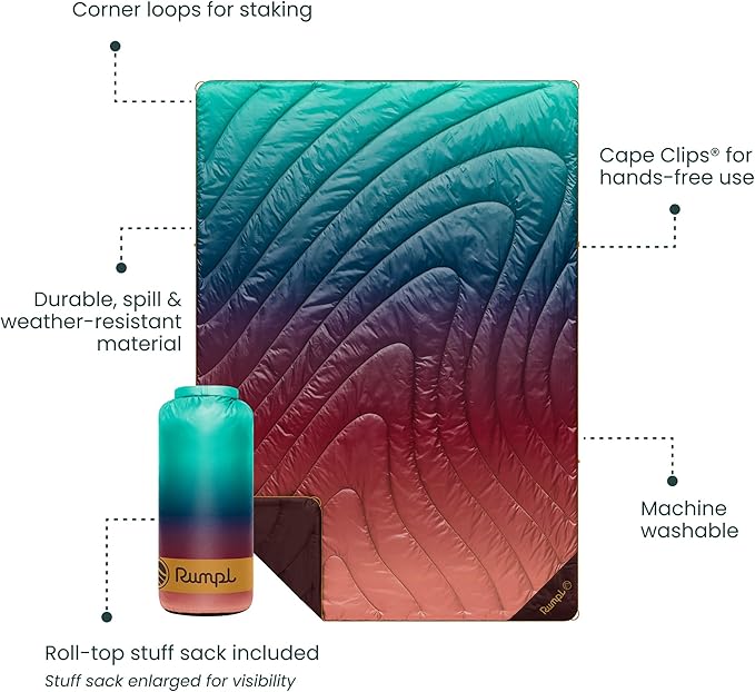 Rumpl Original Puffy Blanket - Warm, Water-Resistant Camping Blanket with 100% Recycled Synthetic Insulation, 52"x75", Original Puffy V2, Arizona Fade