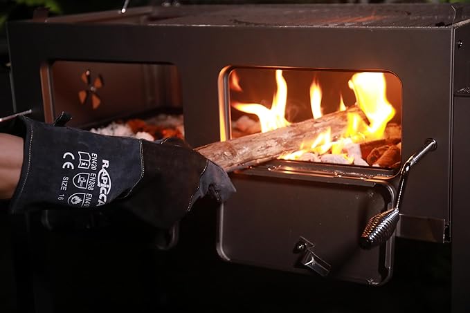 Fireplace Gloves Fire Heat Resistant: Dark-Grey 16IN 932℉ - Fireproof Leather for Fireplace Fire Pit Wood Stove Campfire Furnace BBQ Grill Oven Stick Mig Welding Welder Gear - Birthday Gift XL