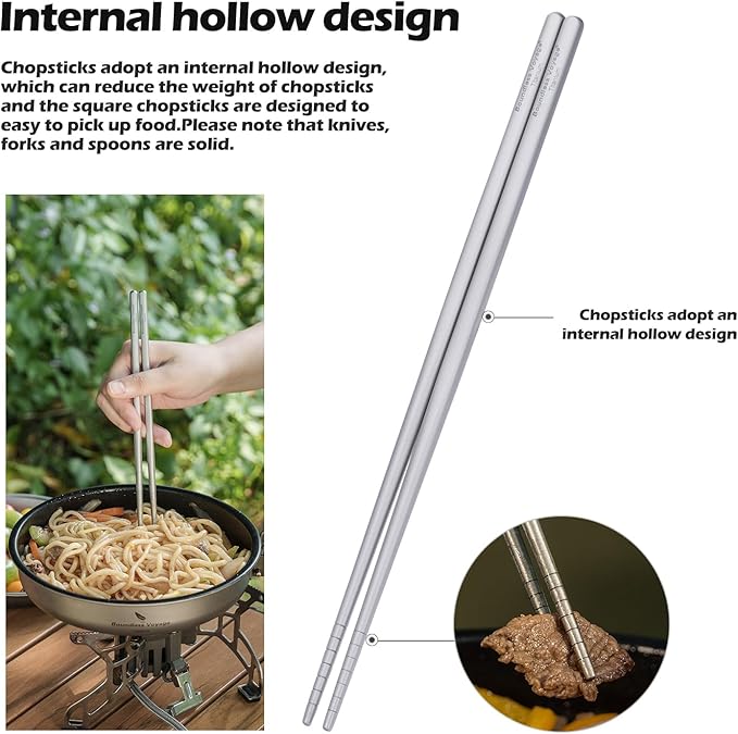 Boundless Voyage Titanium Cutlery Set Portable Camping Tableware Chopsticks Knife Fork Spoon Set for Home Travel (4 PCS SET)