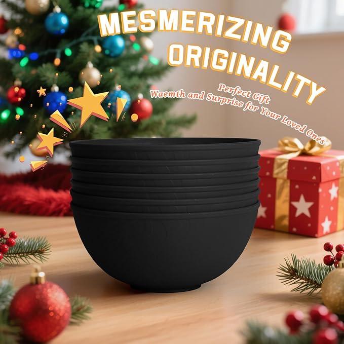 Homienly Wheat Straw Salad Bowls Set of 6, Alternative to Plastic Bowls Reusable, Microwave and Dishwasher Safe Bowl Set, 40 OZ Large Capacity for Cereal, Soup, Popcorn, Ramen, Anti-Slip Texture-Black