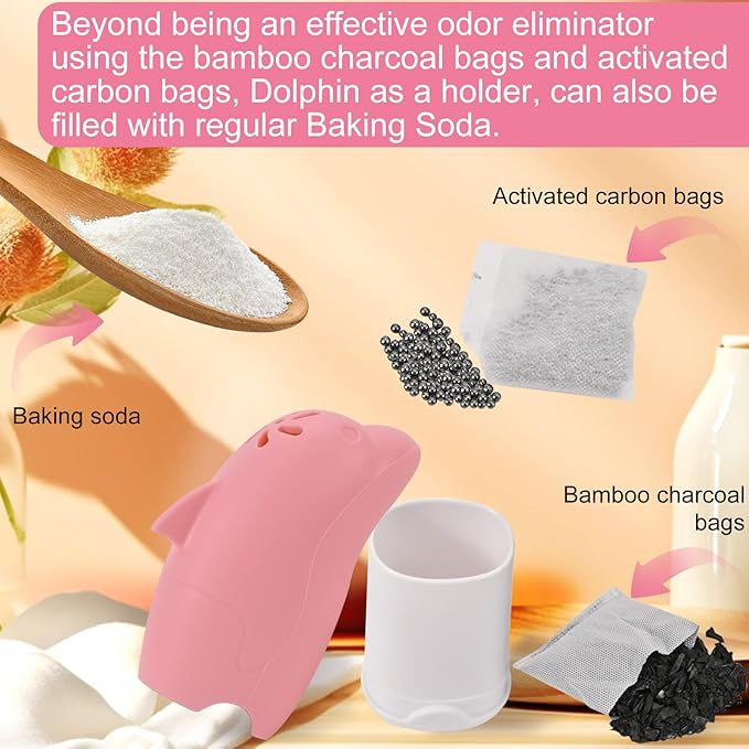Asltw Dolphin Refrigerator Deodorizer, Refrigerator Odor Eliminator, Fridge Air Freshener, Multi-purpose Odor Eliminator for Home, Cute Gifts, Kitchen Gadgets Cute Kitchen Accessories (Pink)