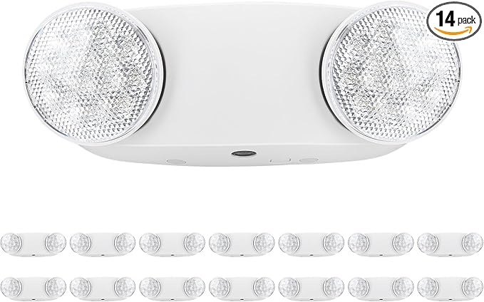 RMC LED Emergency Lights with Battery Backup, Two Head Adjustable Commercial Emergency Lighting, AC120-277V, Hardwired Emergency Exit Light Fixtures for Home and Business, ETL Listed, 14 Pack