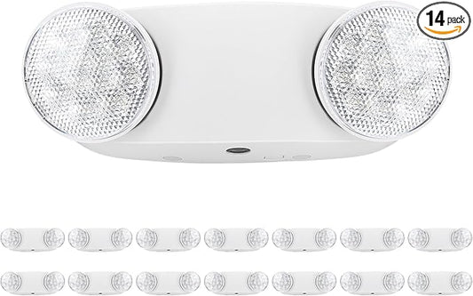 RMC LED Emergency Lights with Battery Backup, Two Head Adjustable Commercial Emergency Lighting, AC120-277V, Hardwired Emergency Exit Light Fixtures for Home and Business, ETL Listed, 14 Pack