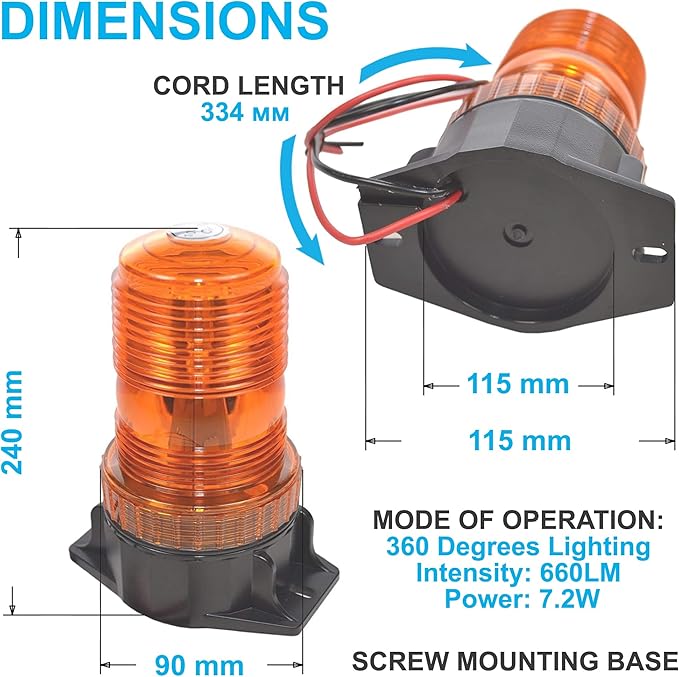 HQRP 360 Degrees 12-100V 30-LED Strobe Light Amber Mini Beacon for Safety Work & Maximum Visibility Truck, Heavy Vehicle, Forklift, Tractor, Golf Cart, Postal Car, Snow Plow etc.