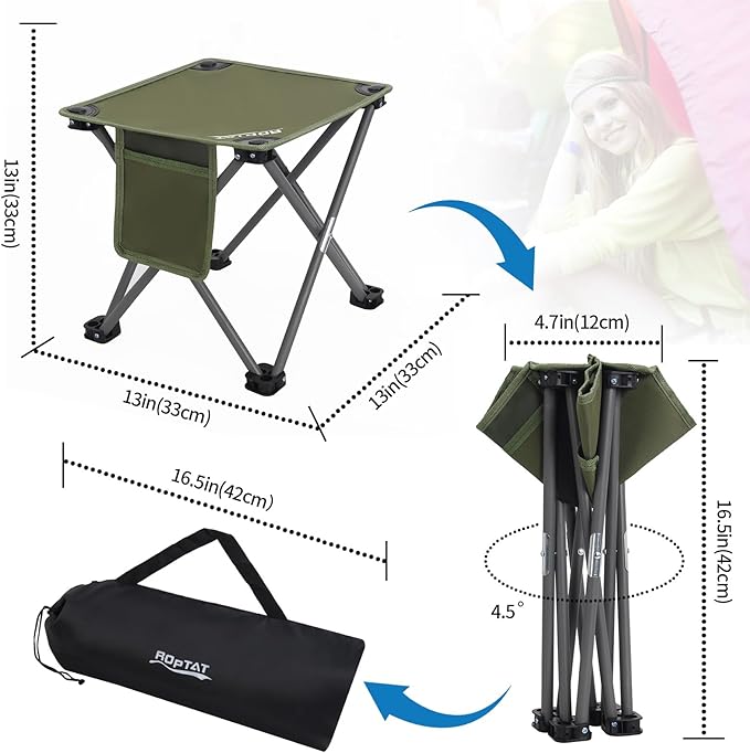 Roptat 2 Pack Camping Stool,Portable Folding Compact Lightweight Stool Seat for Camping Fishing Hiking Gardening Outdoor Walking Backpacking Travelling and Beach with Carry Bag