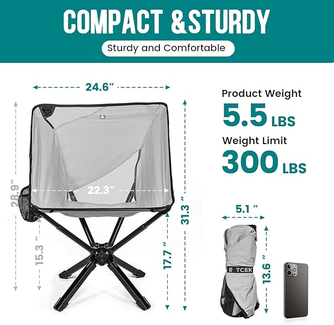 Adjustable Portable Camping Chair RiseLite Lightweight Compact Folding Chair for Adults, Collapsible Camp Chairs That Folds Up Small, Easy Carry for Travel, Outdoor, Sports, Backpacking, Hiking