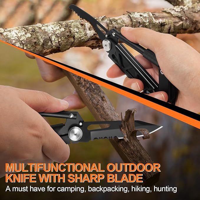 Multitool Carabiner with Pocket Knife, EDC Gear with Folding Knives, Bottle Opener, Window Breaker And Screwdriver, Fishing Gifts for Men Unique, Tactical Survival Gear for Camping And Hiking