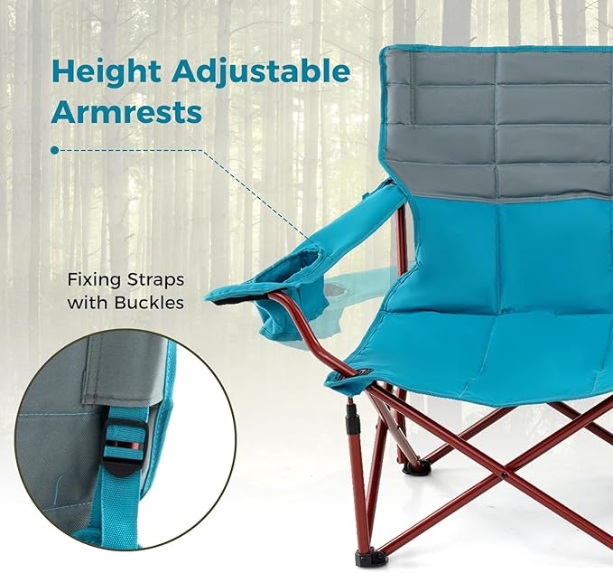 Tangkula 3 Person Oversized Camping Chair, Fully Padded Folding Camp Chair with Adjustable Armrests, Cup Holders, Carrying Bag, Portable Outdoor Lawn Chair for Camping, Support 900LBS