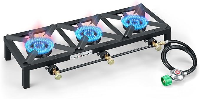 Propane Triple Burner Angle Iron Camp Stove with CSA Listed Regulator and 4ft Hose (SA3200)