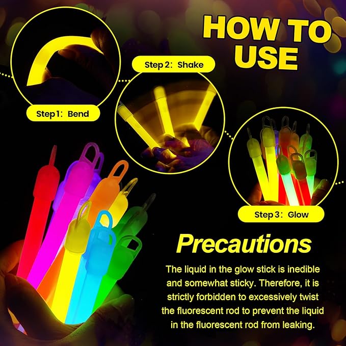 Lewtemi 4" or 6" 100 Pack Bright Glow Sticks Bulk, Glow in The Dark Party Supplies Birthday and Holidays Party Favors