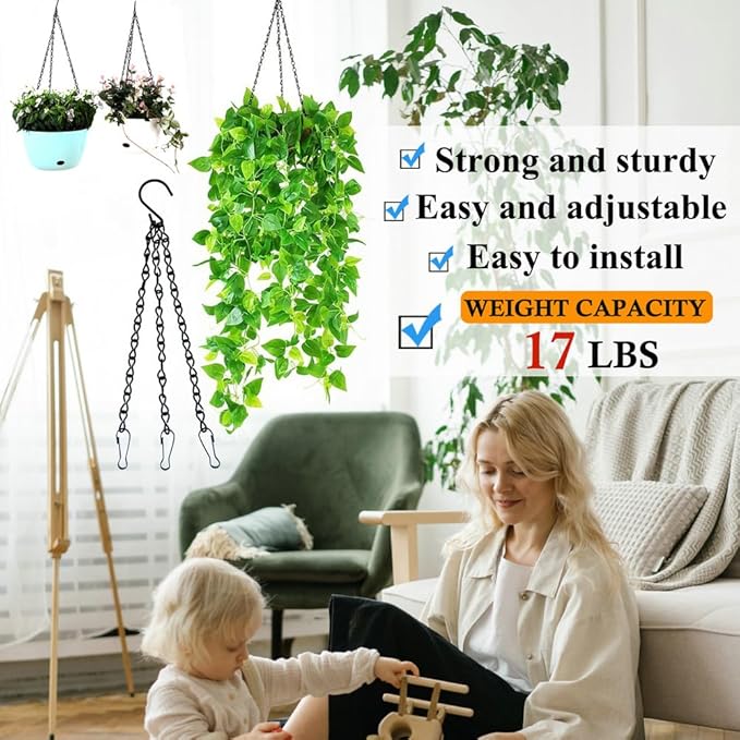 YINGFENG 236 Inch Black Metal Hanging Chains and Hanging Basket Hooks Set for Bird Feeders, Birdbaths, Planters, Grow Lights, Lanterns, Wind Chime and Ornaments, Eye Screws, Chain Hooks DIY
