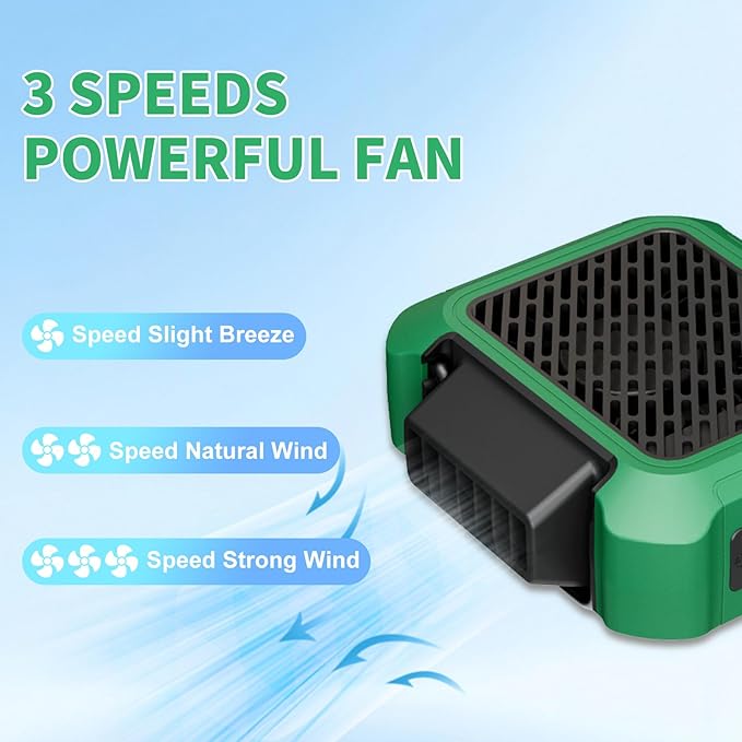 Portable Waist Fan, Personal Clip on Fan Rechargeable Hands-Free Hanging Neck/Desk Fans with 3-Speed Settings & LED Light, Small Wearable Cooling Belt Shirt Fans for Camping Travel Outdoors