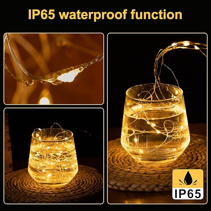 Fairy Lights Battery Operated String Lights 16.4ft 50LED Flashing and Constant Light Waterproof Silver Wire for Christmas DIY Party Bedroom Wedding (Warm White, 4 Pack)