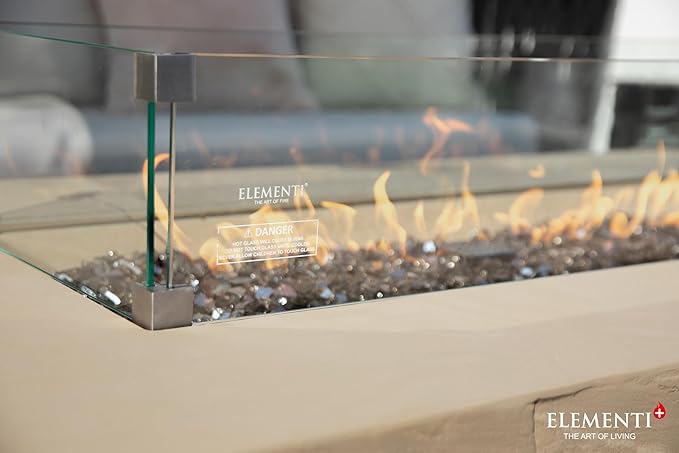 Elementi+ | Bundle Colorado Gas Fire Pit Cast Concrete 56" Rectangular Fire Table | Electronic Ignition | Canvas Cover, Fire Glass and Burner Lid Included | Sunlight Yellow | Natural Gas