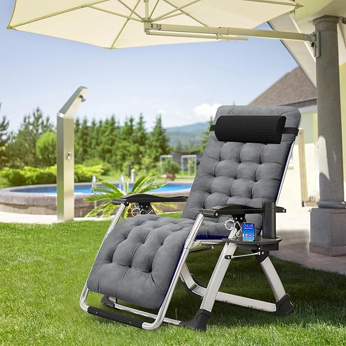 ABORON Zero Gravity Chair,Premium Outdoor Lawn Folding Lounge Chairs,Sturdy Adjustable Reclining Patio Chairs with Removable Cushion,Headrest & Tray