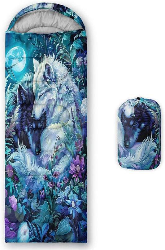 Sleeping Bags for Adults and Kids，3D Printing Camping Sleeping Bag for Girls Boys Lightweight Waterproof Cold/Warm 3-Season，Outdoor Travel with Compression Bags