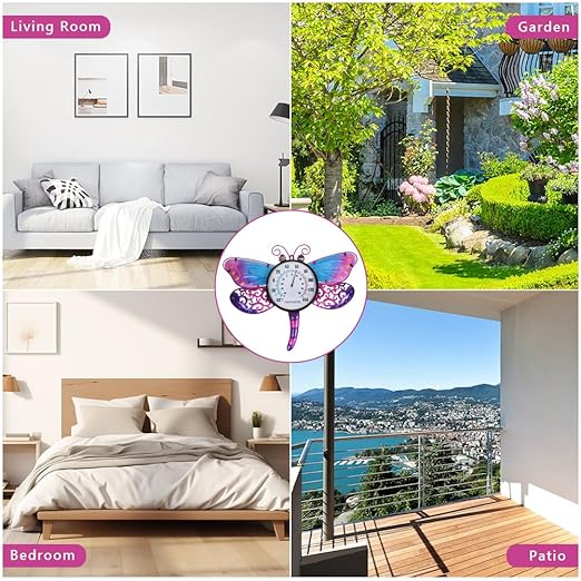 Indoor Outdoor Thermometer, Dragonfly Wall-Mounted Thermometer Waterproof for Patio Garden Yard & Living Room, No Battery Needed