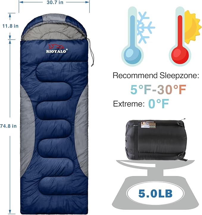 0 Degree Winter Sleeping Bags for Adults Camping (450GSM) - Temp Range (5F–32F) Portable Waterproof Compression Sack- Camping Sleeping Bags for Big and Tall in Env Hoodie: Backpacking Hiking 4 Season