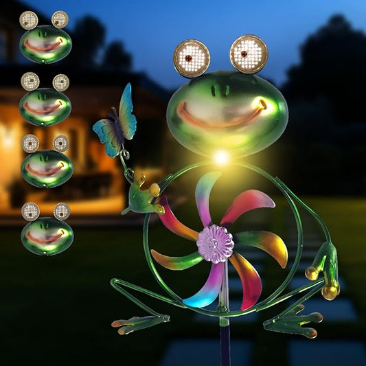 Frog Garden Decor Wind Spinners Outdoor, Garden Solar Lights Decorative Wind Sculpture Spinner Windmills for Patio Pathway Lawn Ornaments, Christmas Outdoor Frog Decor Gifts for Women Mom.