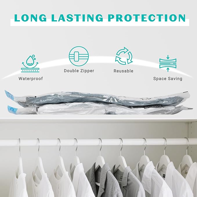 10 Pack Space Saver Vacuum Storage Bags Travel Vacuum Bags for Luggage Clothing Compression Bags for Travel Essentials No Vacuum or Pump Needed