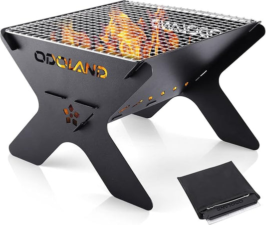 Odoland Camping Campfire Grill, Portable Folding Charcoal Grills, Backpacking BBQ Grill, Heavy Duty Firepit Grill with Carry Bag for Outdoor Cooking, Bonfire, Patio, Backyard
