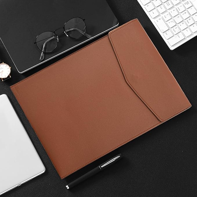 VANRA 1 Piece PU Leather File Folder Vertical A4 Document Holder File Envelope Waterproof Leather Portfolio Case Filing File Organizer for Letter Size with Magnetic Button Closure (Brown)