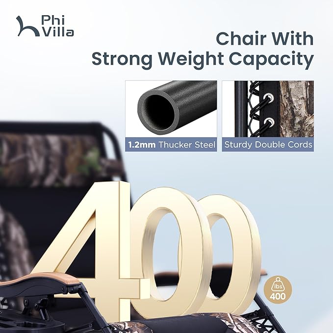 PHI VILLA XXL Oversized Padded Zero Gravity Chair, Foldable Patio Recliner, 30" Wide Seat Anti Gravity Lounger with Cup Holder, Set of 2, Support 400 LBS (Camouflage)