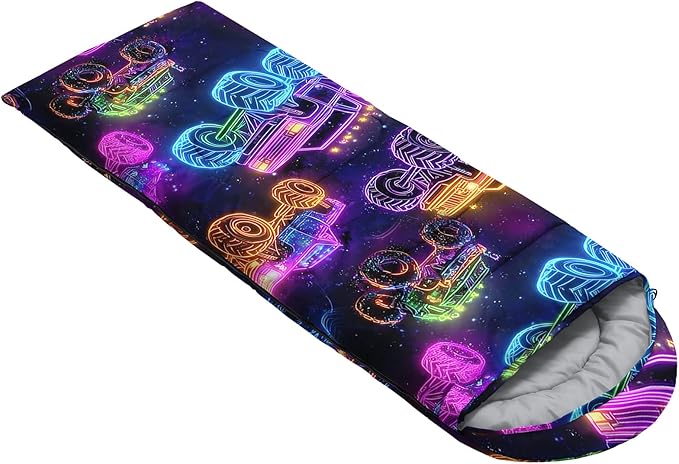 AILONEN Blue Glowing Basketball Sleeping Bag for Kids Boys,Warm and Cool Weather,Lightweight,Waterproof Backpacking,City Theme Ball Sports Sleeping Bag for Camping