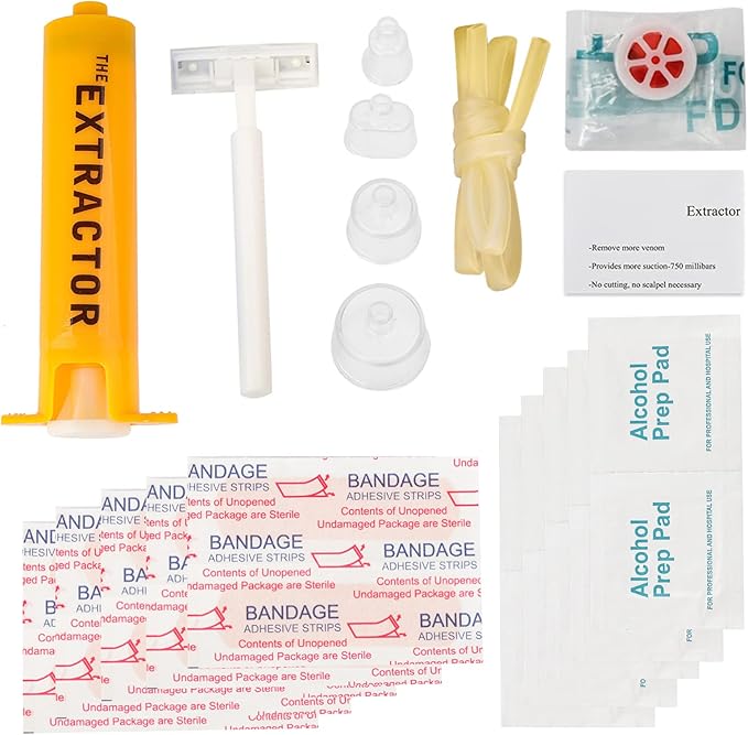 Snake Bite Kit, Bee Sting Kit, Emergency First Aid Supplies, Venom Extractor Suction Pump, Bite and Sting First Aid for Hiking, Backpacking and Camping. Includes Bonus CPR face Shield (Camouflage)