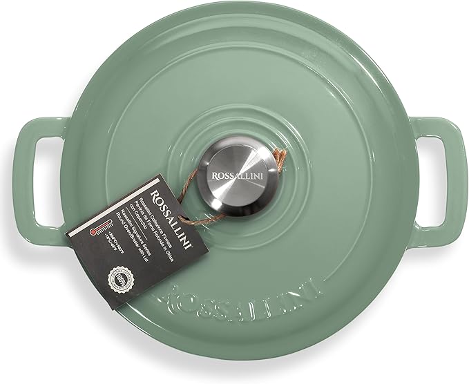 Signature Enameled Cast Iron Dutch Oven, Non-Stick Serving Pot with Tight Fitting Lid for Perfect Roasting, Baking, Sauteing, and Bread Making | 7.4Q (7L) - Sage
