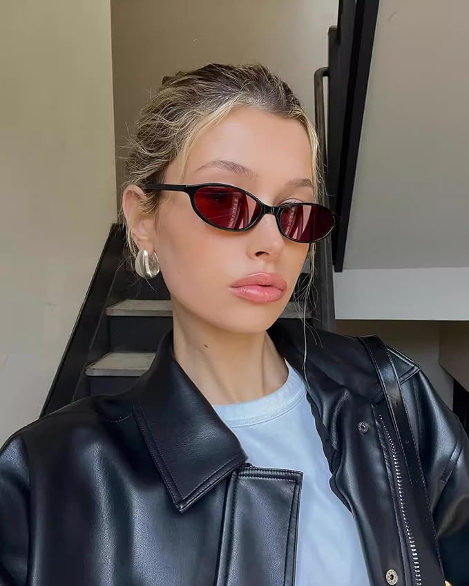 Retro Oval Sunglasses for Women Chic Cat Eye 90s Sunnies Lightweight Narrow Shades Trendy UV protection Sun Glasses