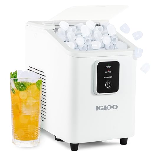 Igloo Self-Cleaning Countertop Ice Maker - Compact and Portable - Creates 26 lbs. Per Day, 8 Pieces Ready Every 7-8 Minutes - Includes Ice Scoop and Basket - White
