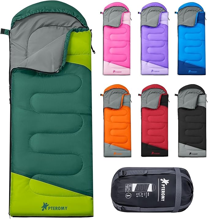PTEROMY Sleeping Bags for Adults, Lightweight Water Resistant Backpacking Camping Sleeping Bag for Warm Cold Weather, Camping Essentials for Hiking Outdoor Travel